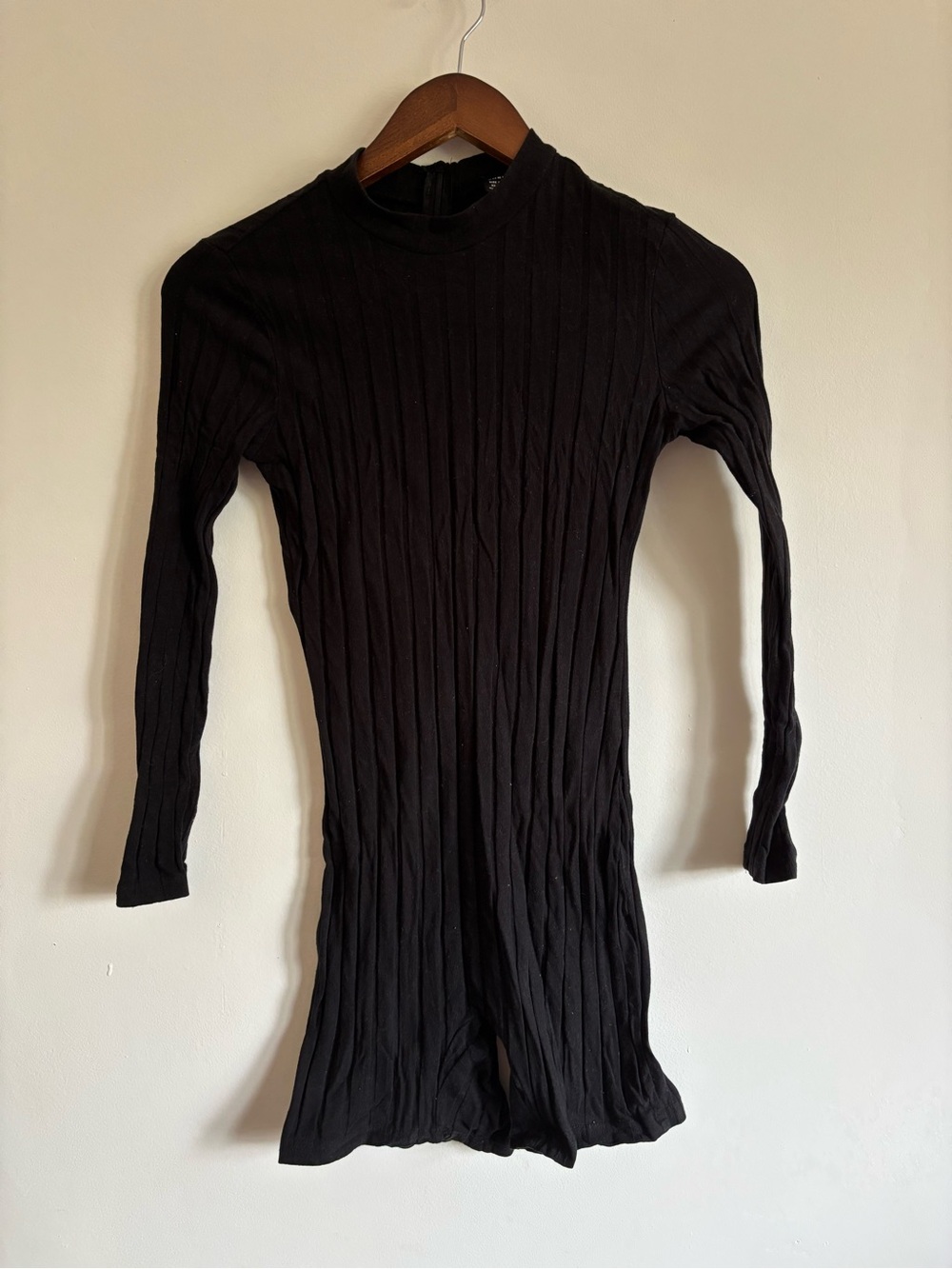 SHEIN Black Ribbed Long-Sleeve Jumpsuit